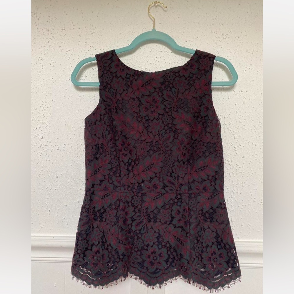 Brooks Brothers Burgundy and Black Floral lace top